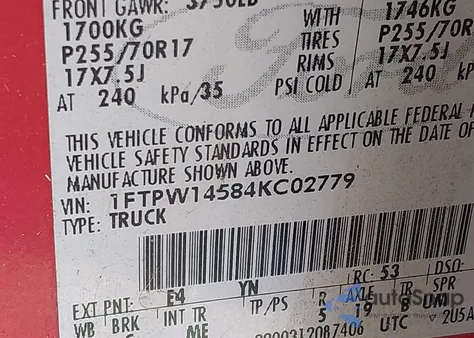 2004 Ford F-150 Fx4/Lariat/Xlt from USA, damaged, VIN 1FTPW14584KC02779